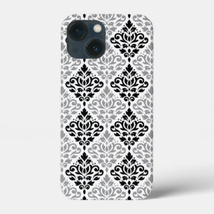 Scroll Damask Big Pattern Black Grey White iPhone 13 Mini Case
