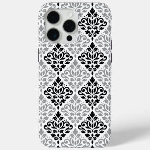 Scroll Damask Big Pattern Black Grey White iPhone 15 Pro Max Case