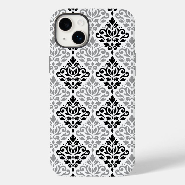 Scroll Damask Big Pattern Black Grey White Case-Mate iPhone Case (Back)