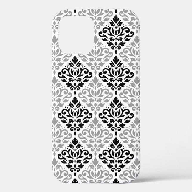 Scroll Damask Big Pattern Black Grey White Case-Mate iPhone Case (Back)