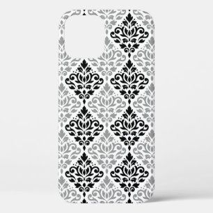 Scroll Damask Big Pattern Black Grey White iPhone 12 Pro Case