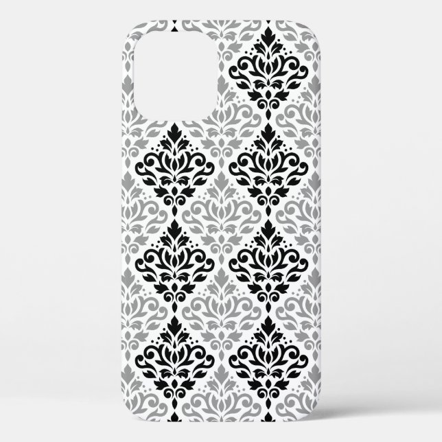 Scroll Damask Big Pattern Black Grey White Case-Mate iPhone Case (Back)