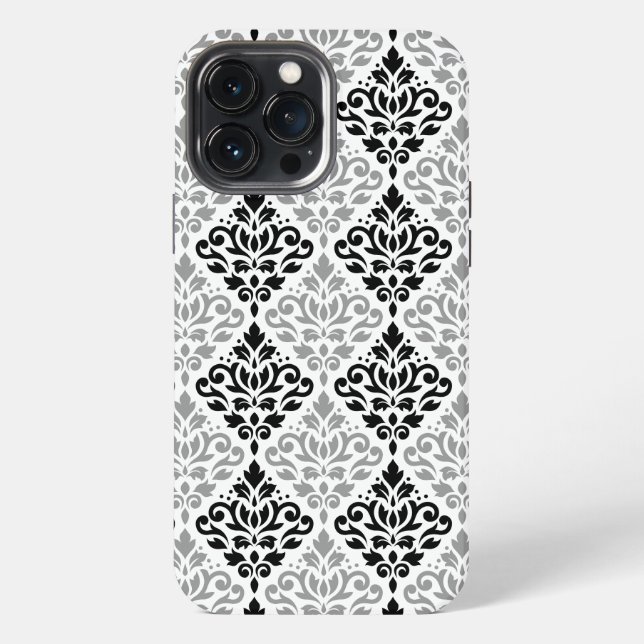 Scroll Damask Big Pattern Black Grey White iPhone Case (Back)