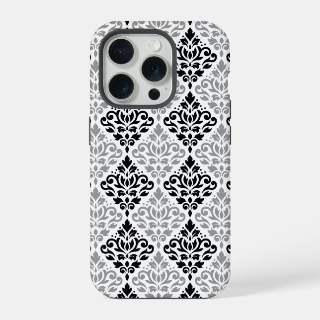 Scroll Damask Big Pattern Black Grey White iPhone Case (Back)
