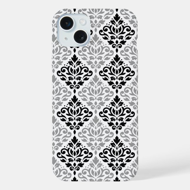Scroll Damask Big Pattern Black Grey White iPhone Case (Back)