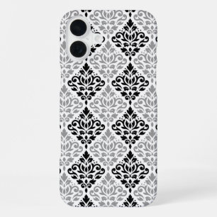 Scroll Damask Big Pattern Black Grey White iPhone 16 Plus Case
