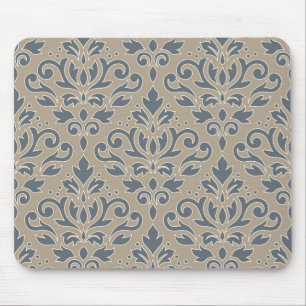 Scroll Damask Big Pattern Cream Line Blue Sand Mouse Mat