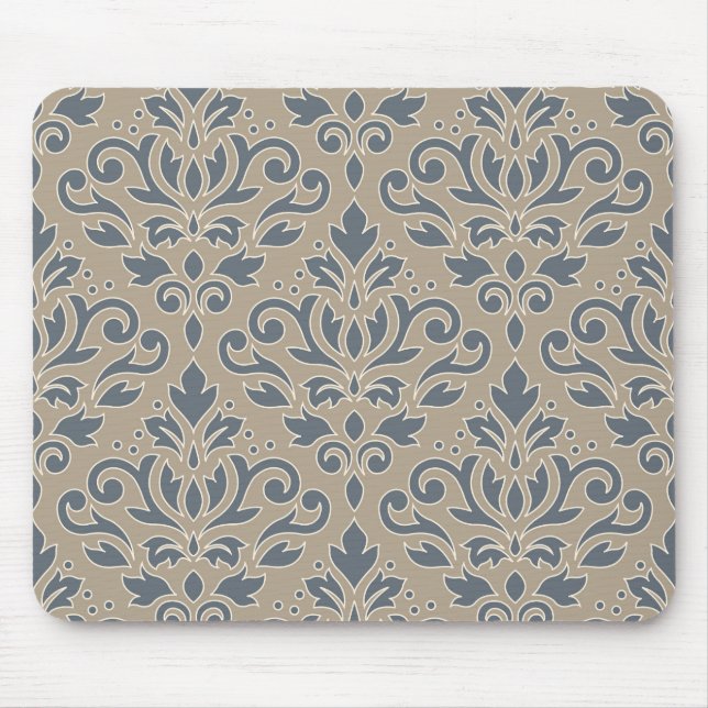 Scroll Damask Big Pattern Cream Line Blue Sand Mouse Mat (Front)