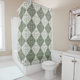 Scroll Damask Big Pattern Green White Lt Green Shower Curtain