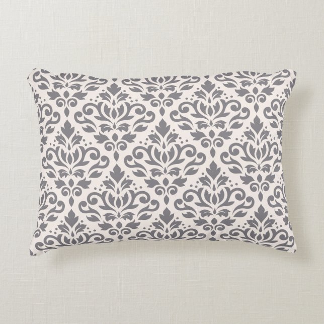 Scroll Damask Big Pattern Grey on Cream Decorative Cushion (Front)