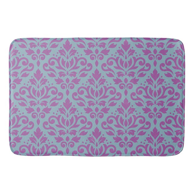 Scroll Damask Big Pattern Plum on Blue Bath Mat (Front)