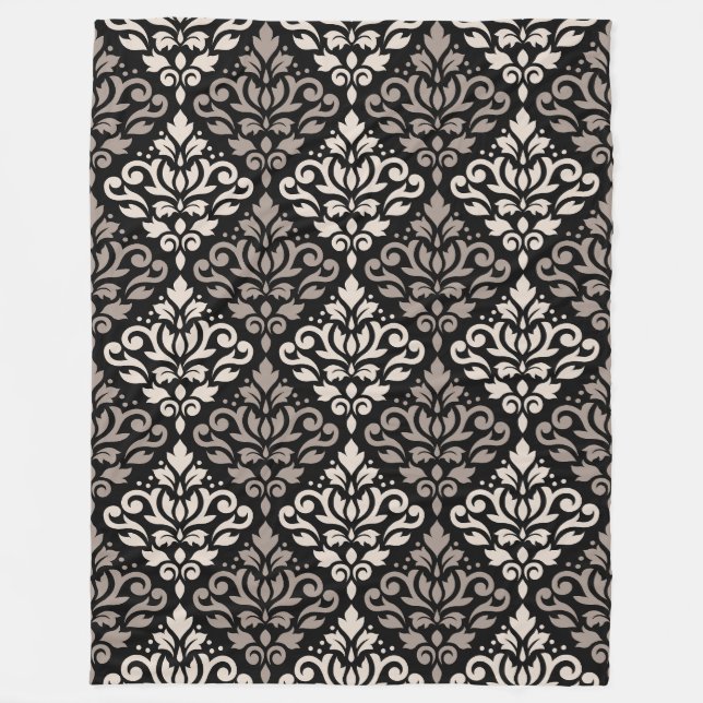 Scroll Damask Big Pattern Taupe Cream Black Fleece Blanket (Front)