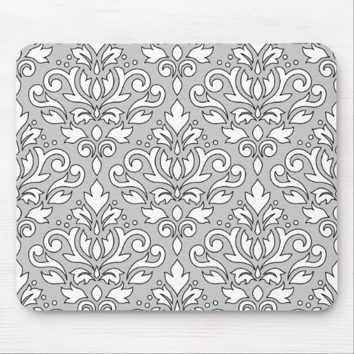 Image of Scroll Damask Big Pattern White (Blk line) Grey Mouse Mat
