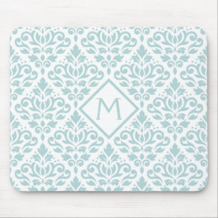 Scroll Damask Big Ptn DE Blue on Wt (Personalised) Mouse Mat