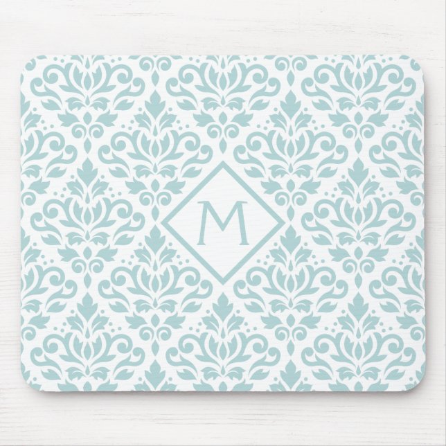 Scroll Damask Big Ptn DE Blue on Wt (Personalised) Mouse Mat (Front)