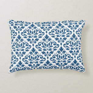 Scroll Damask Big Ptn Dk Blue on White Decorative Cushion