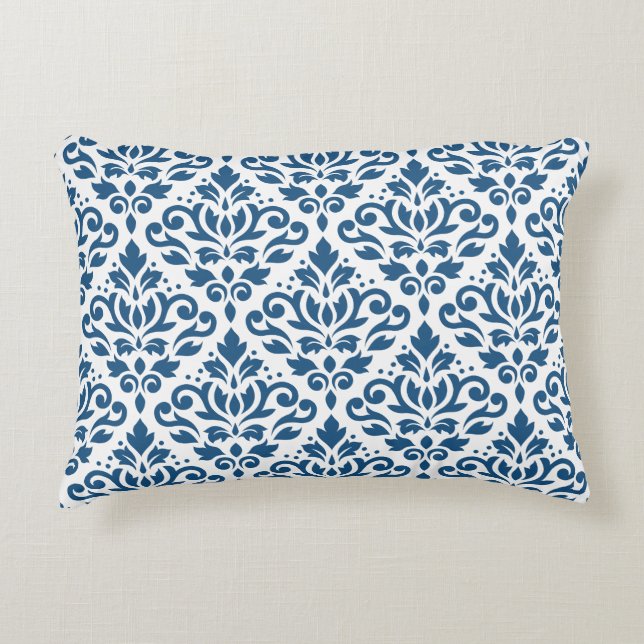 Scroll Damask Big Ptn Dk Blue on White Decorative Cushion (Front)