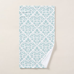 Scroll Damask Big Ptn Lt Duck Egg Blue on White Hand Towel