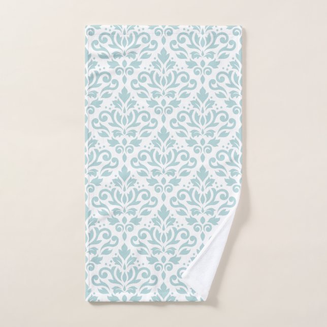 Scroll Damask Big Ptn Lt Duck Egg Blue on White Hand Towel (Hand Towel)