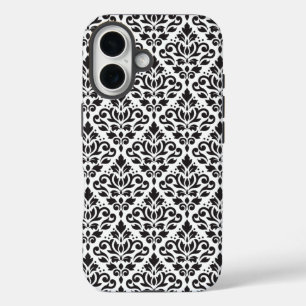 Scroll Damask Black on White Pattern iPhone 16 Case