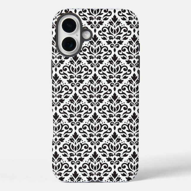 Scroll Damask Black on White Pattern Case-Mate iPhone Case (Back)