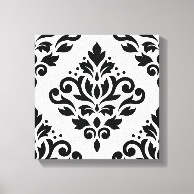 Scroll Damask Large Design (B) Black on White Canvas Print (Front)
