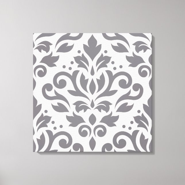 Scroll Damask Large Design Grey on Cream Canvas Print (Front)