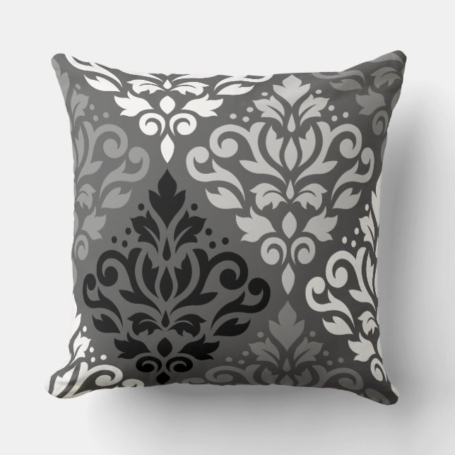 Scroll Damask Large Off-Set Ptn BW & Greys Cushion (Front)