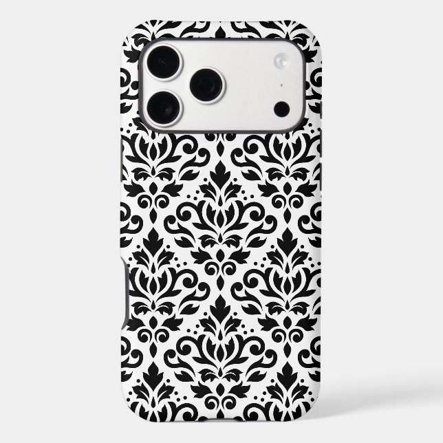 Scroll Damask Large Pattern Black on White (Back)