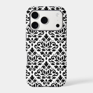 Scroll Damask Large Pattern Black on White