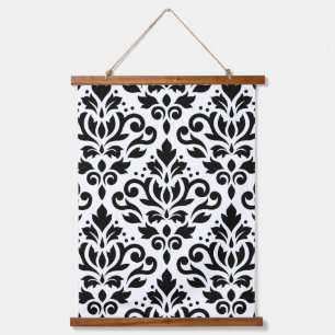 Scroll Damask Large Pattern Black on White Hanging Tapestry