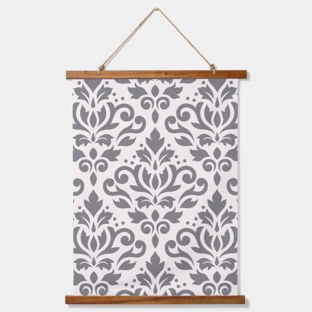 Scroll Damask Large Pattern Grey on Cream Hanging Tapestry (Front)