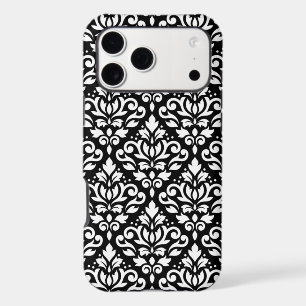 Scroll Damask Large Pattern White on Black