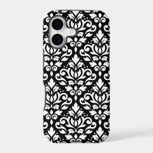 Scroll Damask Large Pattern White on Black