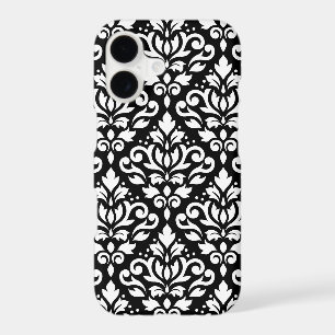 Scroll Damask Large Pattern White on Black
