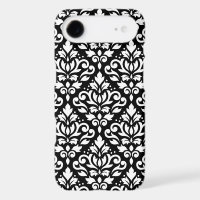 Scroll Damask Large Pattern White on Black