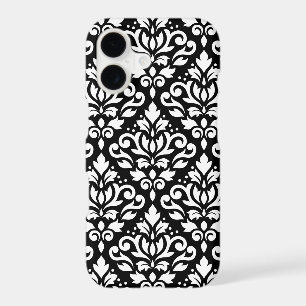 Scroll Damask Large Pattern White on Black