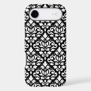 Scroll Damask Large Pattern White on Black