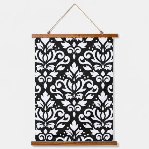 Scroll Damask Large Pattern White on Black Hanging Tapestry