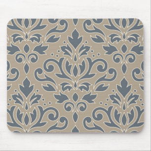 Scroll Damask Lg Pattern Cream Line Blue Sand Mouse Mat