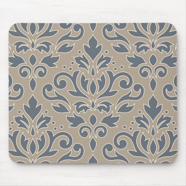 Scroll Damask Lg Pattern Cream Line Blue Sand Mouse Mat (Front)