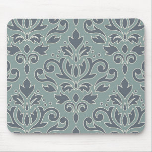 Scroll Damask Lg Pattern (outline) Cream Blue Teal Mouse Mat