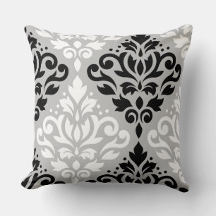 Scroll Damask Lg Ptn Art B&W on Grey Cushion