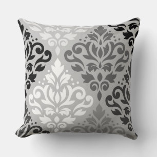 Scroll Damask Lg Ptn Art BW & Greys Cushion