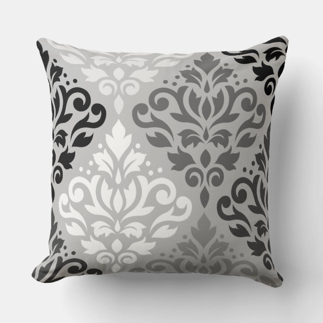 Scroll Damask Lg Ptn Art BW & Greys Cushion (Front)