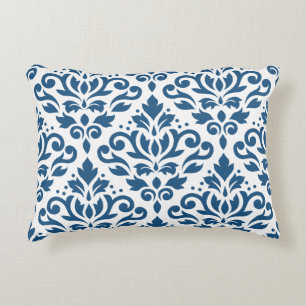 Scroll Damask Lg Ptn Dk Blue on White Decorative Cushion
