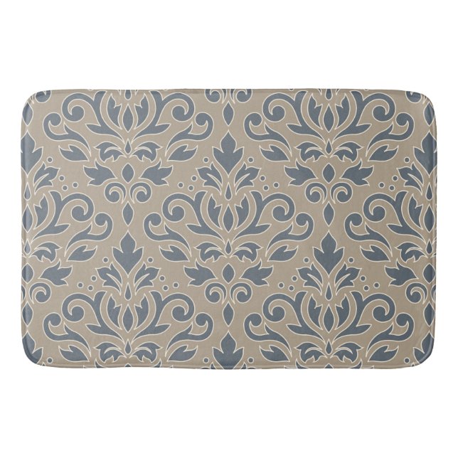Scroll Damask Lg Ptn (outline) Cream Blues Sand Bath Mat (Front)