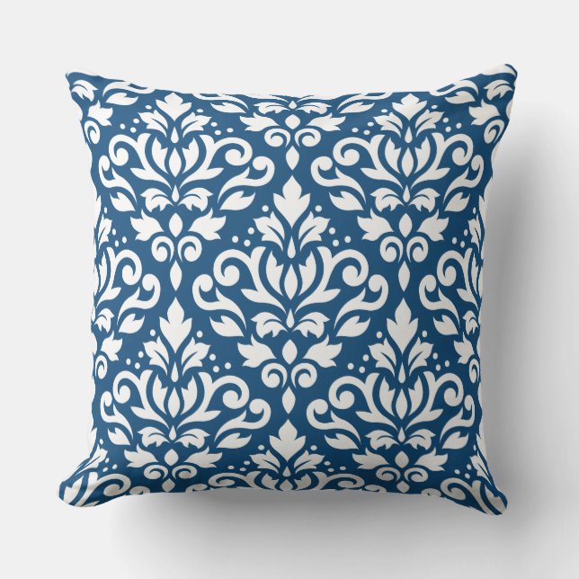 Scroll Damask Lg Ptn White on Dk Blue Cushion (Front)