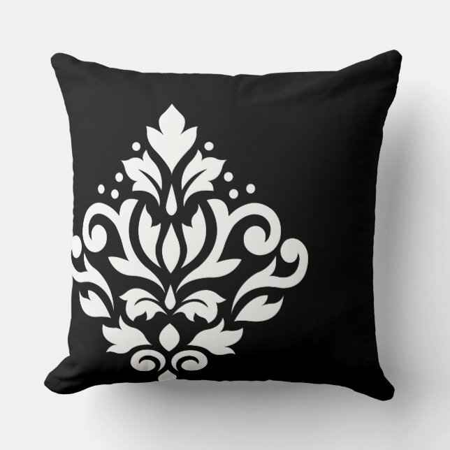 Scroll Damask Off-set I (2Way) Black & White Cushion (Front)