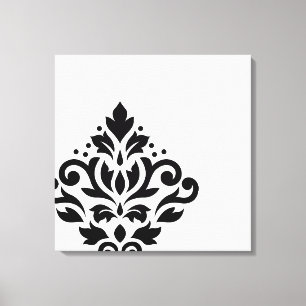 Scroll Damask Off-set I Black on White Canvas Print